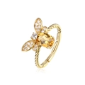 Adjustable S925 sterling silver bee ring with yellow crystal and sparkling zircon stones - Adjustable Open / Citrine Gold Plated