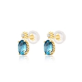 Elegant S925 sterling silver studs with oval blue topaz and golden starburst design - 925 Silver / Blue Topaz