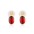 Elegant S925 silver stud earrings with gold star and oval red garnet gemstone - 925 Silver / Garnet