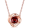 Elegant 925 silver four-leaf clover necklace with red garnet in rose gold finish - 40cm+5cm / Red Garnet