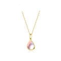 Elegante collana dorata con pendente a goccia rosa e catenina sottile raffinata - Argento 925 / Quarzo Rosa Naturale (Ciondolo Solo - Senza Catena)