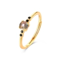 Minimalist S925 silver 9K gold ring with labradorite stone and black zircon accents - Labradorite 9K Gold Plated