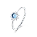 Adjustable S925 silver sun flower ring with blue gemstone and white zircon accents - Adjustable Open / Sky Blue Topaz