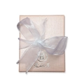Boîte cadeau bijoux rose champagne élégante avec texture fine et nœud en mousseline - Avec LOGO