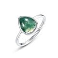Minimalist sterling silver ring with drop-shaped green moss agate gemstone - Adjustable Open / Green Moss