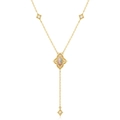 Collana a Y vintage in argento S925 placcato oro 9K con opale e petali di pizzo filigranato - Argento 925 / Oro 9K