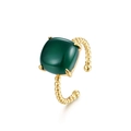 Retro s925 silver beaded ring with square green gemstone in a four-prong setting - Adjustable Open / Green Agate