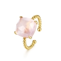 Adjustable S925 silver ring featuring a square rose quartz with gold beaded band details - Adjustable Open / Rose Quartz