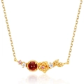Granaat bloem armband in 9K verguld zilver met rode edelsteen en roze zirkoon - Granaat hanger alleen (Zonder ketting) / 925 zilver