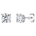 Detailed view of 925 sterling silver four-prong stud earrings with round cubic zirconia - Classic Round Zirconia Style (E008484) / 925 Silver