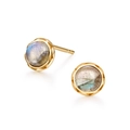 925 silver gold plated stud earrings featuring round iridescent moonstone with faceted bezel - 925 Silver / Natural Labradorite