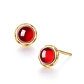925 silver gold plated round stud earrings featuring natural red garnet gemstones - 925 Silver / Natural Garnet