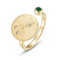 Anillo zodiaco dorado de plata S925 con acabado cepillado y gema verde - Abierto Ajustable / Tauro (Esmeralda de Laboratorio)