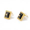 Orecchini quadrati placcati oro con agata nera e zircone dal design vintage raffinato - Aperto Regolabile / Orecchini (Agata Nera)
