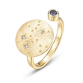 Anillo del zodiaco artesanal en plata S925 dorada con circonitas y piedra púrpura - Abierto Ajustable / Sagitario (Tanzanita Natural)
