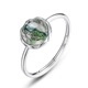 Minimalist 925 silver ring with round green moss agate gemstone on white background - Adjustable Open / Natural Moss Green