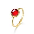 Vintage gold S925 silver ring featuring a large round red garnet and adjustable band - Adjustable Open / Natural Garnet