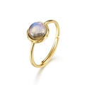 Adjustable S925 gold-plated ring with round labradorite showing blue and purple flashes - Adjustable Open / Natural Labradorite