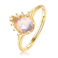 Adjustable gold plated ring with pear cut pink quartz and sparkling zircons - Adjustable Open / Ring (Rose Quartz)
