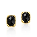 Vintage style gold-plated silver earrings with black agate in a rectangular cut - 925 Silver / Black Agate