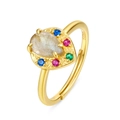 Gold plated S925 silver open ring with teardrop labradorite and colorful gemstones - Adjustable Open / Gold (Labradorite)