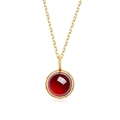 Minimalist S925 silver gold necklace featuring a round deep red garnet gemstone pendant - Garnet Pendant Only (Without Chain)
