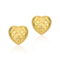 Vintage heart studs in matte gold finish with quilted pattern and rope texture - Earrings / 925 Silver / Gold