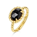 Adjustable S925 silver gold-plated ring with black onyx and twisted texture band - Adjustable Open / Black Agate