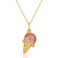 Golden S925 silver ice cream pendant necklace with pink and white cubic zirconia - 925 Silver / Pendant Only (No Chain)