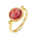 Adjustable S925 sterling silver ring with natural strawberry crystal and 9K gold finish - Adjustable Open / Strawberry Quartz