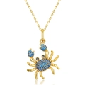 S925 silver crab pendant necklace with blue spinel stones and golden finish - Pendant Only (Without Chain) (P008517) / 925 Silver
