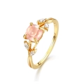 Elegant S925 sterling silver leaf ring with square pink crystal and open adjustable band - Adjustable Open / Ring (Rose Quartz)