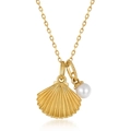 Elegante collana in argento 925 con perla d'acqua dolce naturale e ciondolo a conchiglia - Perla Naturale d'Acqua Dolce (Conchiglia) / Argento 925
