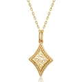 Vintage S925 sterling silver gold plated diamond shaped necklace with floral engraving - Pendant Only (No Chain) / 925 Silver
