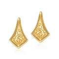 Luxurious 9K gold plated geometric rhombus earrings with retro floral vine leaf engravings - 925 Silver / Gold