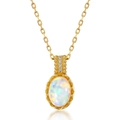 Elegant 925 sterling silver gold plated oval opal pendant necklace for women - Pendant Only (Without Chain)