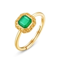 Elegante anillo de plata S925 bañada en oro con ágata verde y diseño de relieve vintage - Abierto Ajustable / Ágata Verde (R009006)