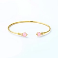 Brazalete ajustable de plata de ley 925 bañada en oro con piedras preciosas y cristales - Plata 925 / Cuarzo Rosa Sintético