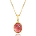 Collana minimalista in argento 925 con ciondolo ovale in quarzo fragola placcato oro 9K - Ciondolo Solo (Senza Catena) (Quarzo fragola) / Argento 925