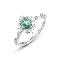 Elegant S925 silver adjustable ring with moss agate, pearls, and sparkling diamonds - Adjustable Open / Green Moss