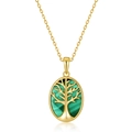 Elegant 925 sterling silver tree of life pendant with oval green malachite stone inlay - Pendant Only (No Chain)