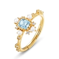 Blue topaz and pearl open ring in S925 sterling silver with elegant snowflake design - Adjustable Open / Topaz