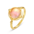 Vogel-Ring aus 925er Sterlingsilber mit rosa Emaille und rundem facettiertem Stein - Einstellbar Offen / Rosenquarz
