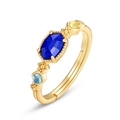 Vintage Ring aus 925er Silber mit Lapislazuli und 10K Goldbeschichtung für Damen - Einstellbar Offen / Lapislazuli