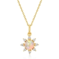925 silver 10K gold plated sun pendant with synthetic opal and white zircons - Pendant Only (Without Chain) (P011070) / 925 Silver