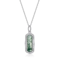 Vintage geometric amazonite pendant with silver chain and green moss agate stone - Moss Agate Pendant Only (Without Chain) / 925 Silver