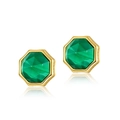 Octagonal malachite stud earrings with 10K gold plating in a minimalist vintage style - 925 Silver / Malachite