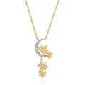925 zilveren ketting met gouden esdoornbladeren en witte zirkonia steentjes - Maan Esdoornblad Ingelegde Hanger Zonder Ketting / 925 zilver