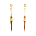 Red string snake earrings with gold coin stud and s925 silver Chinese style charms - 925 Silver / 10K Gold + Electrophoretic Lacquer