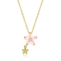 Pink flower pendant in 10K gold plated silver with zircon on a fine O-chain necklace - Sakura Pendant Necklace (P011188) / 925 Silver